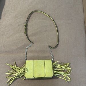 Henri Bendel lime yellow fringe  leather bag
